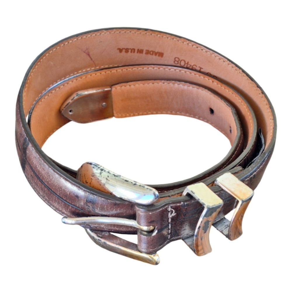 Onyx by Brighton Croc Embossed Genuine Leather Belt Made in USA Brown 36 Unisex